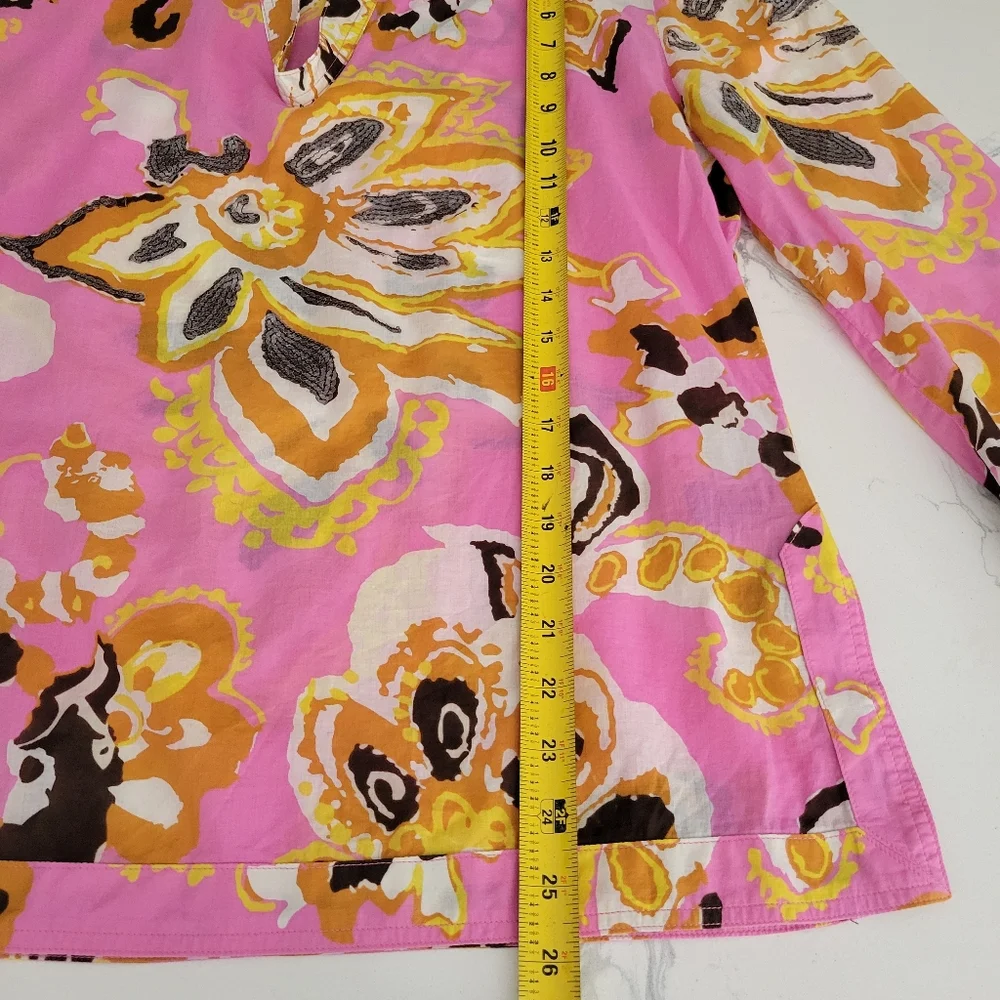 Tory Burch Floral Pink Sequence Long Sleeve Tunic Top Cover Up Lightweight Large